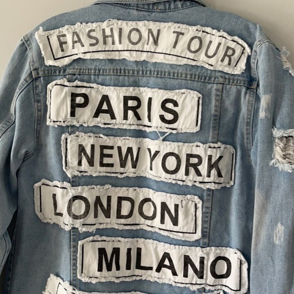Fashion Tour Denim Jacket in Light/Medium Wash American Bazi - Picture 8 of 13